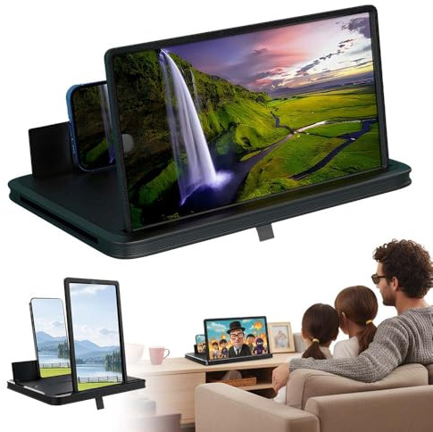 Thin Foldable Phone Screen Magnifier, 2026 New 3D Hd Mobile Phone Screen Amplifier, with Folding Stand Holder, Portable Movie Video Game Enlarger, for Movies, Videos and Gaming (Black, 12)