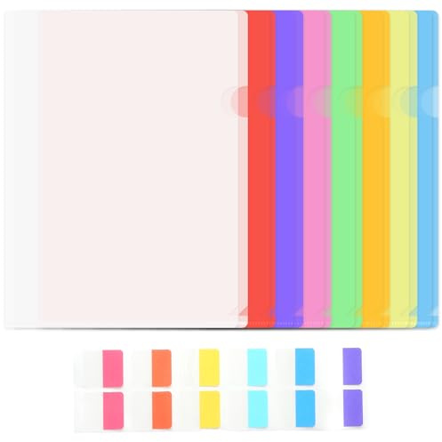 TLDBATICE 16 Pièces Pochettes Plastiques A4 Ouverture Latérale, Protège-Documents Colorés avec 60 Onglets Index, Chemises Transparentes A4 pour Classement Bureau École Organisation