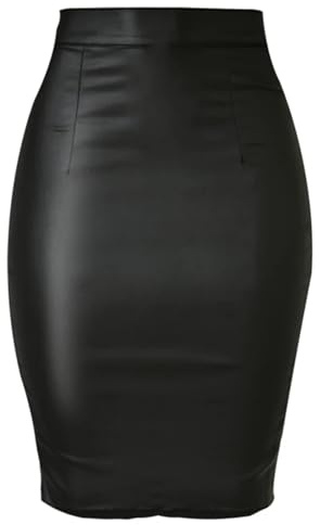 ZYAYNG Gonna in Pelle da Donna Gonne in Ecopelle Elasticizzata da Donna a Vita Alta Ufficio, Formale, Lavoro, Gonna Sottile Divisa per Donna(XS)