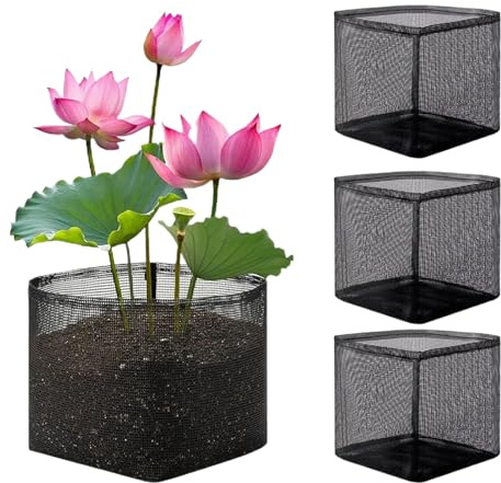 Wezalget Cesto per Piante Acquatiche, 4 pezzi Grandi Cestini in Rete Riutilizzabili Ninfee Vasi per Piante Acquatiche Vasi da Fiori per Stagno di Palude Giardino