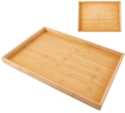 CREATCABIN Bandeja Rectangular de Bambú para Servir Bandeja de Madera para Servir Alimentos Platos para Comer Bandejas Grandes para la Cena Bandejas Decorativas para el Baño Desayuno 41 x 29 x 2.5cm