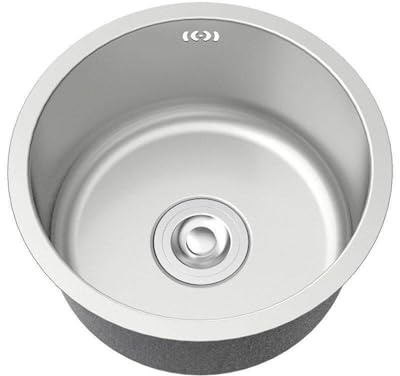 304 fritt stål rund enkel skål diskbänk, lämplig för köksö/bardisk undermonterad diskho, inkluderar dräneringssats (420 mm)