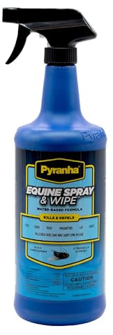Pyranha Equine Spray and Wipe Fly Repellent for Horses – Water-Based Formula with Citronella Scent, Long-Lasting, Dust-Free, No Shake Required, Quart