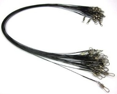 CJESLNA 24 X Stainless Steel Fishing Leaders Black with snap and Swivel 12 Long 35 LBS Test