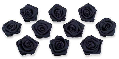 Satinrosen 3cm 10 Stück zum Basteln Dekorieren Verzieren - FARBAUSWAHL - kleine Deko Rosen aus Stoff - Hochzeit Tischdeko Geschenkverpackung Scrapbooking Handarbeit Blüten Dekoideen Schwarz