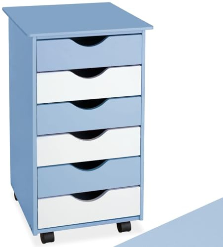 tectake® Cassettiera Ufficio con Ruote 65x36x40cm, Cassettiera Scrivania, Mobiletto salvaspazio 6 Cassetti, Organizer cancelleria, Cassetti Scrivania, Mobiletto con Ruote per Ufficio, Studio - Blu