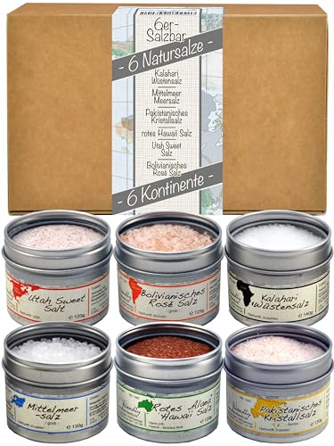 direct&friendly | 6 Kontinente Salz Geschenkset | 770 g | 6 Gourmetsalze aus 6 Kontinenten | erlesene Natursalz | 100% naturrein