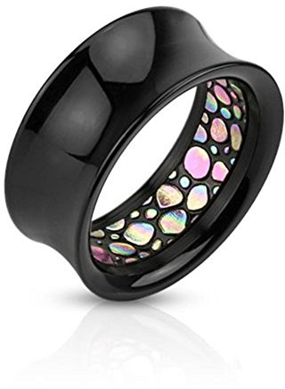 Paula & Fritz® Acryl Flesh Tunnel Schwarz mit Abalone Muster 8mm bis 25mm - Piercing Ohr-Schmuck Ohr-Tunnel Ohr-Stöpsel