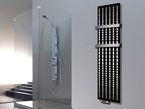 Badheizkörper Design broken Mirror 3 HxB: 180x47 cm 1118 Watt + 2 Handtuchhalter (50mm) schwarz Szagato Handtuchheizung Handtuchwärmer Design Heizkörper Mittelanschluss Bad Heizkörper vertikal modern