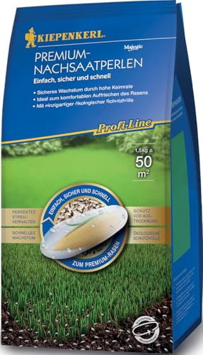 Kiepenkerl Profi-Line Premium-Nachsaatperlen, 1,5 kg, 660175 - Turbo Nachsaat Rasen, Rasensaat schnellkeimend, Rasen Reparatur Mischung, Rasensamen für Schattenrasen