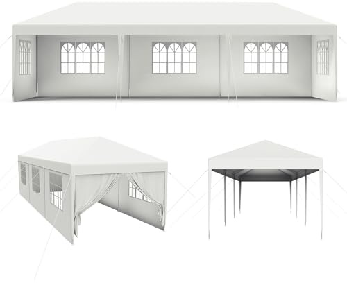UISEBRT Paviljong 3 x 9 m vattentät – festtält, trädgårdspaviljong med 8 sidoväggar, camping, festpaviljong för trädgård, fest, bröllop, vit