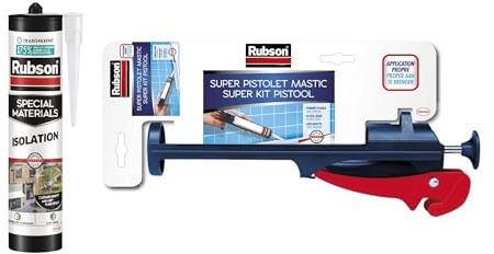 Lot de 2 produits Rubson - mastic Isolation Portes & fenêtres, joint silicone pour isolation thermique et isolation + Super pistolet extrudeur pour mastic, léger et pliable
