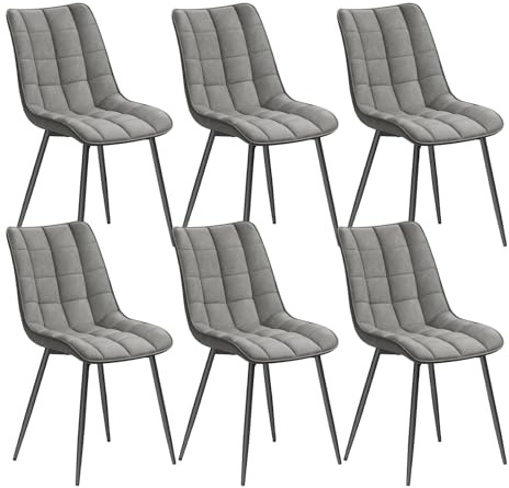WOLTU Esszimmerstühle 6er Set, Küchenstühle gepolstert mit Rückenlehne | Sitzfläche aus Kunstleder, mit Metallbeinen, bis 150 kg belastbar, für Wohnzimmer Küche Esszimmer, Grau