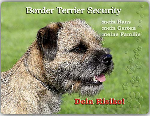 Merchandise for Fans Warnschild - Schild aus Aluminium - Motiv: Border Terrier Security (01) - Größe: 30x20cm