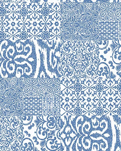 Papier peint baroque Profhome VD219149-DI papier peint intissé gaufré à chaud gaufré au style collage brillant bleu blanc 5,33 m2