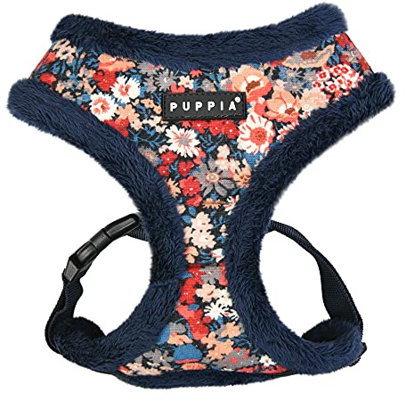 Puppia Gianni Hundegeschirr, Überziehgeschirr, warm, Winter, Blumenmuster, verstellbare Brust, für kleine und mittelgroße Hunde, Marineblau, Größe L