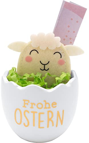 GRUSS & CO Porzellan-Ei mit Osterlamm | Ostergeschenk, Mehrfarbig, Höhe 5 cm | 47485