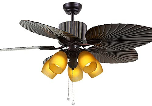 GAUUA American Style Bionic Retro Fan Light Silent Banana Leaf Ceiling Fan Light 5 Light Remote Control Living Room Estaurant Fan Chandeliers 52 Inches