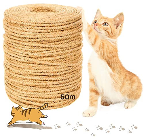 50M Seil für Katzenbaum 6mm,Katzen Kratz Seil,Sisal Schnur,Sisal Kratzbaum Ersatz für Katzen,Kratzbaum,Kratzseil,Haushalt,Garten,DIY,Dekoration