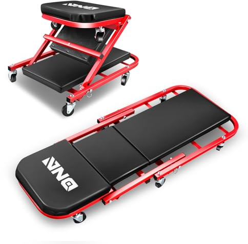 ‎DNA MOTORING TOOLS-00186 40 Inches 2 IN 1 Rolling Folding Car Creeper/Seat, 6 Pcs 2 Casters, 150kg Weight Capacity, Red