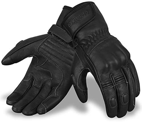 Oro Biker Leather Motorbike Gloves Mens Knuckle Protective Touch Screen Motorcycle Gloves Racing Riding Gloves (Large, Black)