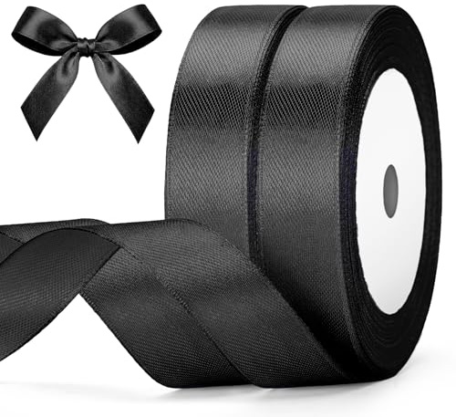 G2PLUS Schwarz Geschenkband 20mm,44M Schleifenband Klassiker, Satinband zum Bastel, Schwarz Dekoband für hochzeit, Weihnachten, Geschenk