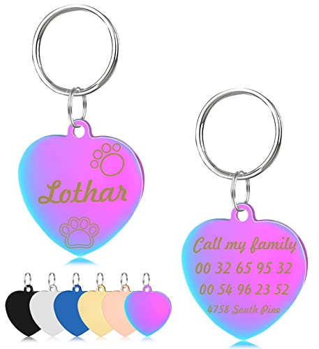 LEREATI Hundemarke mit Gravur | Hundemarke Personalisiert | Hundeanhänger mit Gravur | Adressanhänger Hund/Katze | Hundehalsband Anhänger für Hunde, Katzen, Haustier (M, Bunt)