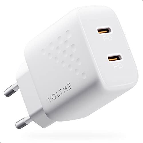 VOLTME Chargeur Double USB-C GaN III 35W Blanc, Chargeur Rapide Puissant 2-Port PD3.0 & PPS pour iPhone 14 13 12, Samsung S22 S21 S20 FE S10 - Blanc