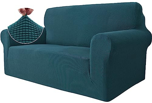 Ystyle Stretch Sofa Überzug 2 Sitzer, Grün | Elastisch Sofabezug mit Armlehnen, Jacquard Couch Überzug Rutschfest, Waschbar Sofa Cover Protector für Hunde Haustiere