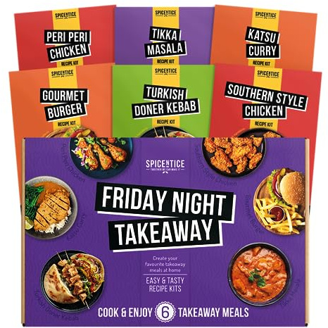 Spicentice Friday Night Takeaway Recipe & Spice Gift Set - Recipe & Spice Seasoning Gift Set - Includes 6 x Premium 100% Natural Spices & Recipes