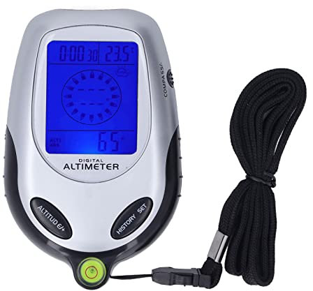 DEWIN 6-in-1-Höhenmesser-Barometer mit Hintergrundbeleuchtung, Digitalanzeige, multifunktionales Thermometer, Uhr, Temperatur, Wettermonitor, Barometer, Handheld für den Außenbereich