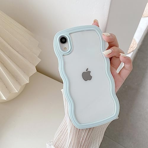 QLTYPRI Kompatibel mit iPhone X Hülle, iPhone XS Transparent Handyhülle Aesthetic Curly Case Frauen Mädchen Girls Süßes Wellen Design Silikon TPU Bumper Schutzhülle - Hellblau