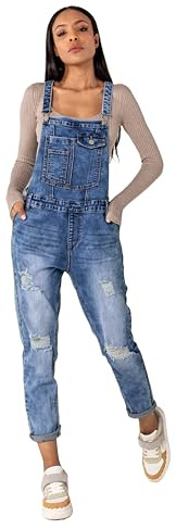Nina Carter Dam hängselbyxor, jeans, pojkvän, denim, overall, använd look, sommaroverall, Ljusblå (S535), L