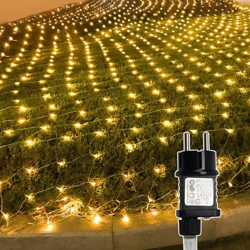 Jopassy 1,5x1,5m 96 LED Lichternetz Außen Lichterkette Netz Outdoor Lichterkette Netzlicht Dekorative Lichterketten Weihnachtslichter Außenlichterkette mit 8 Modi IP44 Wasserdicht, Warmweiß