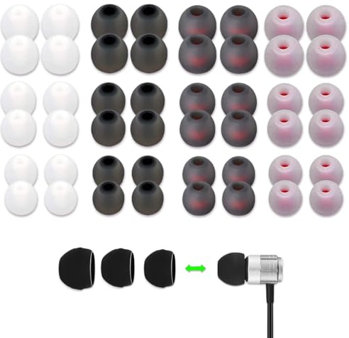 Earbud Tips, 48 PCS Earphone Buds Replacement Tips, Ear Phone Rubber Ends Buds with Noise Isolation and Comfortable, Earbud Replacements 4 Color, 3 Size (S/M/L)