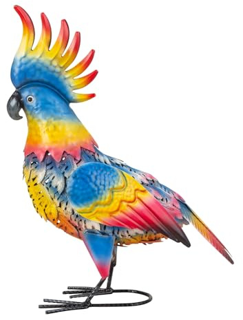 Geschenkestadl Bunter Metall Kakadu 38cm Bunte Vogelfigur Gartenfigur Dekoration, 882301