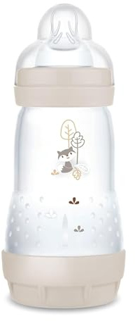 MAM Easy Start Anti-Kolik-Fläschchen für Babys im Alter von 2-4 Monaten, 260 ml mit Sauger Fluss 2 für 2+ Monate, aus SkinSoft Silikon, bio-kreisförmig, weiß