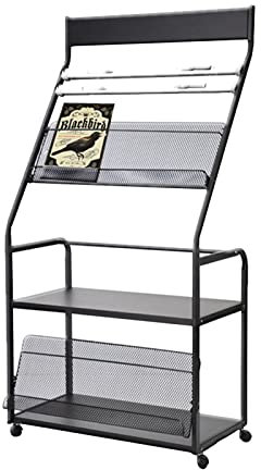 LaYiQimn Zeitschriftenhalter Zeitschriftenständer Zeitungsständer Stahl Zeitschriftenständer, Schwarz Literatur Publikationen Aufbewahrungshalter mit Rädern