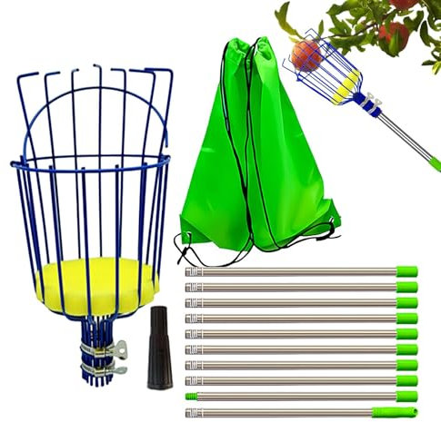 Poste recolector de frutas con cesta telescópica,Poste recolector de frutas con cesta | Poste recolector de frutas y naranjas - Recolector de frutas eficiente de acero inoxidable de longitud ajustable