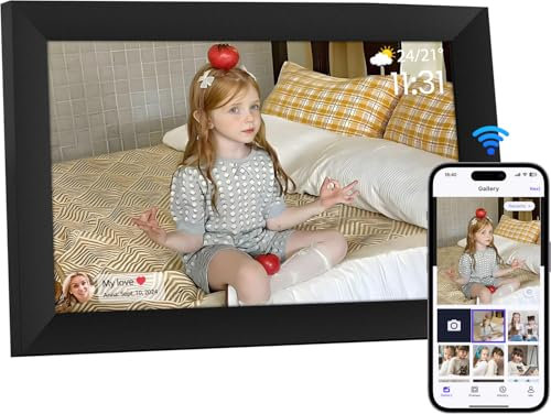 Ekasoco Digitaler Bilderrahmen 10,1 Zoll, 1280x800 IPS HD Touchscreen, Eingebauter 32GB Speicher, Elektronischer FotoRahmen Automatische Drehung, Teilen von Fotos Oder Videos Uberall über App, Schwarz