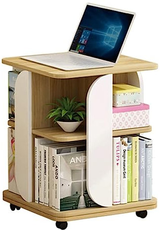 YTGHBIML Bücherturm Freistehend Stehendes Bücherregal mit 2 Ebenen, 360° drehbares Bücherregal mit Rollen, Bücherregal für Zuhause, Wohnzimmer, Bücherregal-Organizer perfekte Darstellung