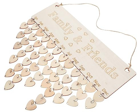 Tofficu Holzfamilienkalender Zum Aufhängen Diy Geburtstags-reminder Aus Nachhaltigem Holzbrett Individuell Gestaltbar Mit Gravierten Herzen Und Plaketten Wanddekoration Für Familie