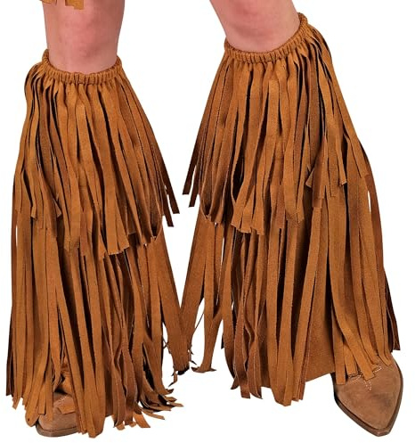 W WIDMANN MILANO Party Fashion - Stiefelüberzieher mit Fransen | Braune Stiefelstulpen für Hippie und Indianer Kostüme an Karneval und Mottoparty