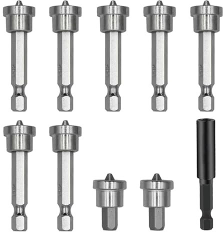 HAPPOW 10PCS Drywall Screw Depth Setter, PH2 Magnetic Positioning Screwdriver Bits,1/4 Inch Hex Shank Drywall Screw Driver Bit Set with 60mm Extension Socket Drill Bit Holder for Plasterboard