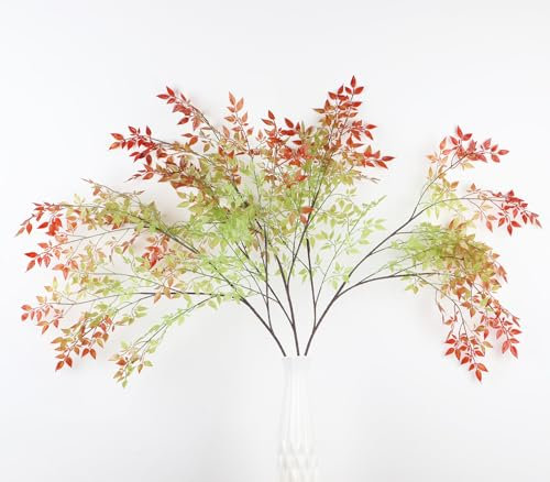 LGEGE Set di 3 rami artificiali di Nandina, 108 cm, fiori finti verdi e rossi per vaso, piante finte a steli lunghi, per decorazione casa e ufficio