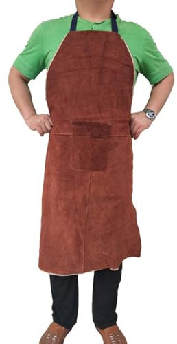 Grembiuli Da Saldatore In Pelle Bovina, Cappotto Di Saldatura Extra Lungo Per Uomini E Donne Resistente Alle Fiamme(Brown,65*95CM)