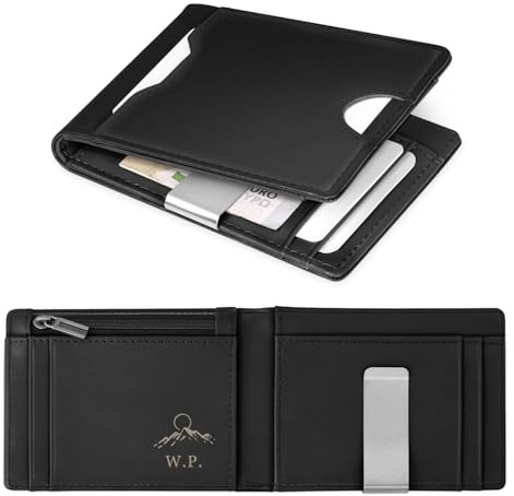 Maverton Slim Wallet mit Münzfach für 9 Karte - Geldbörse Herren mit Inital aus echtem Rindsleder - Geschenke für Männer - personalisierte Geschenke für ihn - schwarz glatt