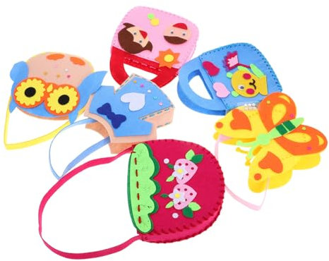 WRITWAA 6stücke Junge Mädchen Handtasche DIY Filz zum Selbermachen mit Stickerei und Klebemotiven Kreatives Bastelset für Mädchen und Anfänger Handarbeitstasche zum Lernen Nähen