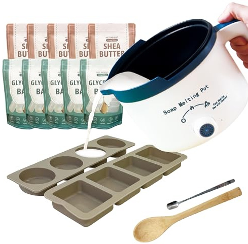 LFISGNN Seifenschmelzer für Seifenherstellung, DIY Seifenschmelztopf für DIY Seife Selber Machen Set, Erwachsene und Kinder (Seifenschmelzer + Seifenbasis-Set)