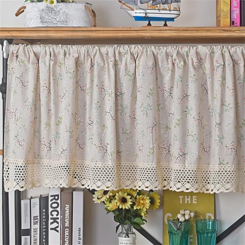 AQCQDQ Scheibengardine Voile Bistrogardine, Kurzvorhang Küchen, Landhausstil Kurzgardinen, Kleiner Floraler Spitzen-Kurzvorhang, Kurzgardine für Wohnzimmer Schlafzimmer (B140 x H60 cm)